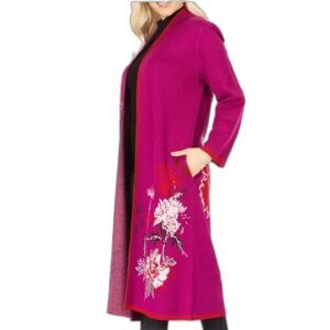 Badgley Mischka Duster/Cardigan Woman's Size Small Purple Combo Floral Pockets